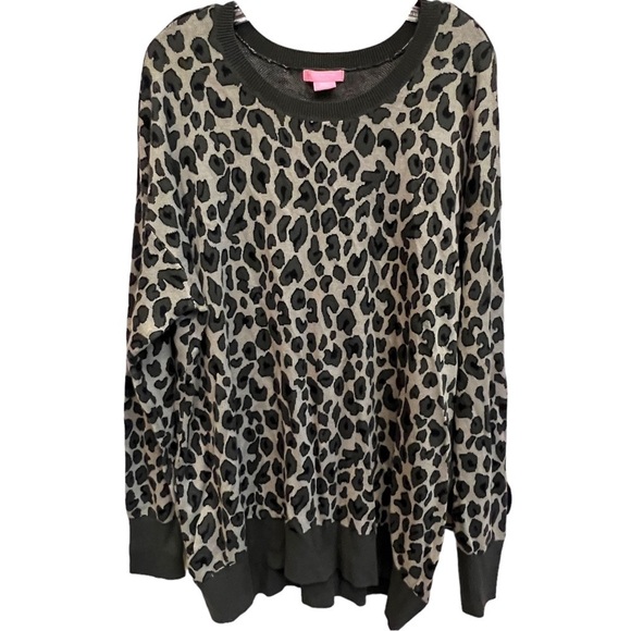 Isaac Mizrahi Black Gray Leopard Print Long Sleeve Crew Neck Sweater, Size XXL - Picture 1 of 17